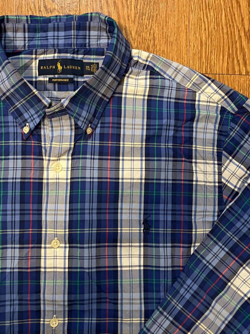 Ralph Lauren Performance XXL Button Down Shirt Blue Plaid Check Nylon Spandex